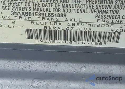 2009 Nissan Sentra 2.0 z USA, uszkodzony, nr VIN 3N1AB61E89L651889